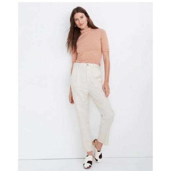 Madewell Women’s Medium Cropped Camp Pants Beige Herringbone Texture Ankle Pants - Picture 5 of 16